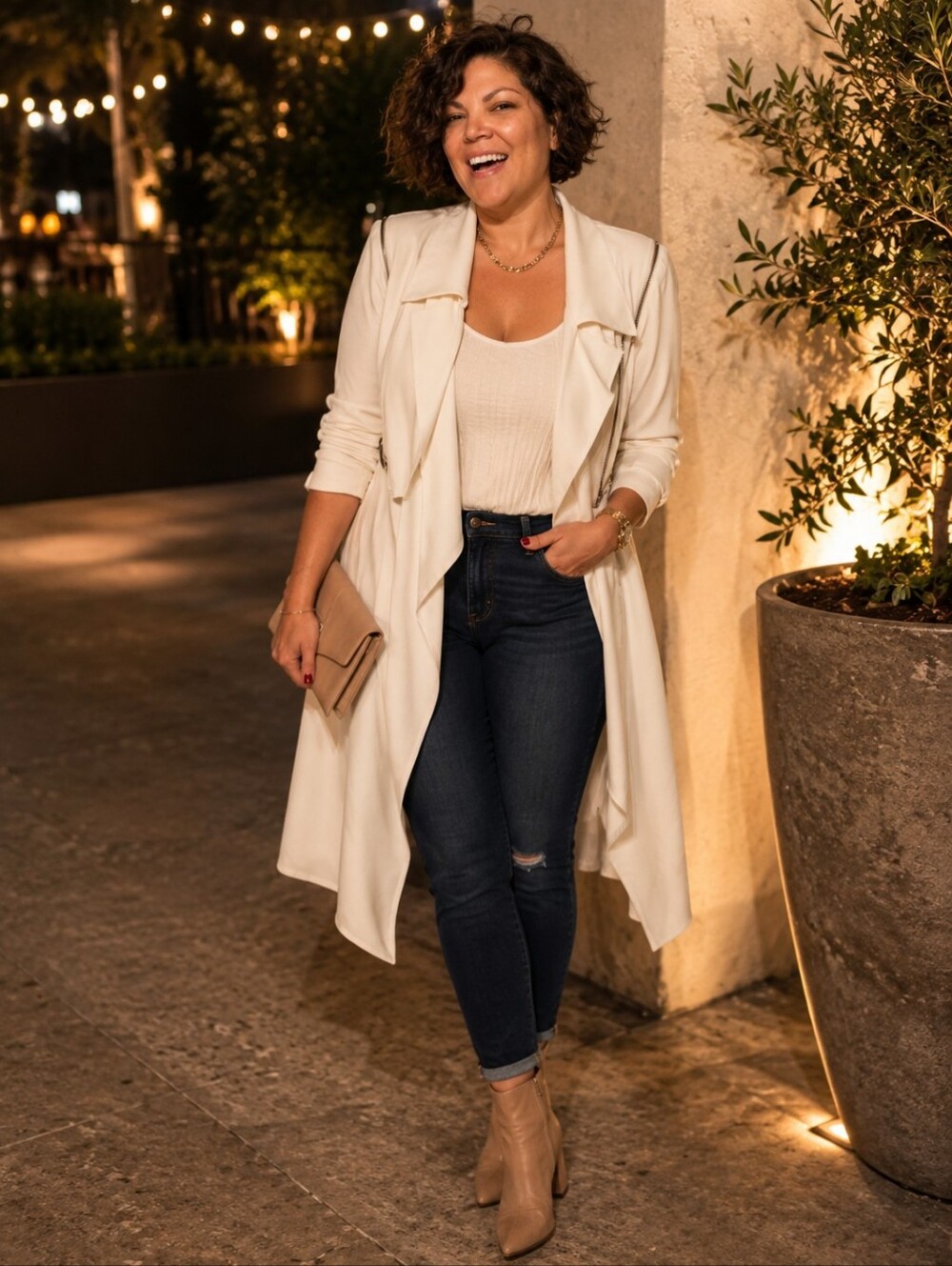 Chico's Cream Draped Open-Front Robe - Picture 1 of 6